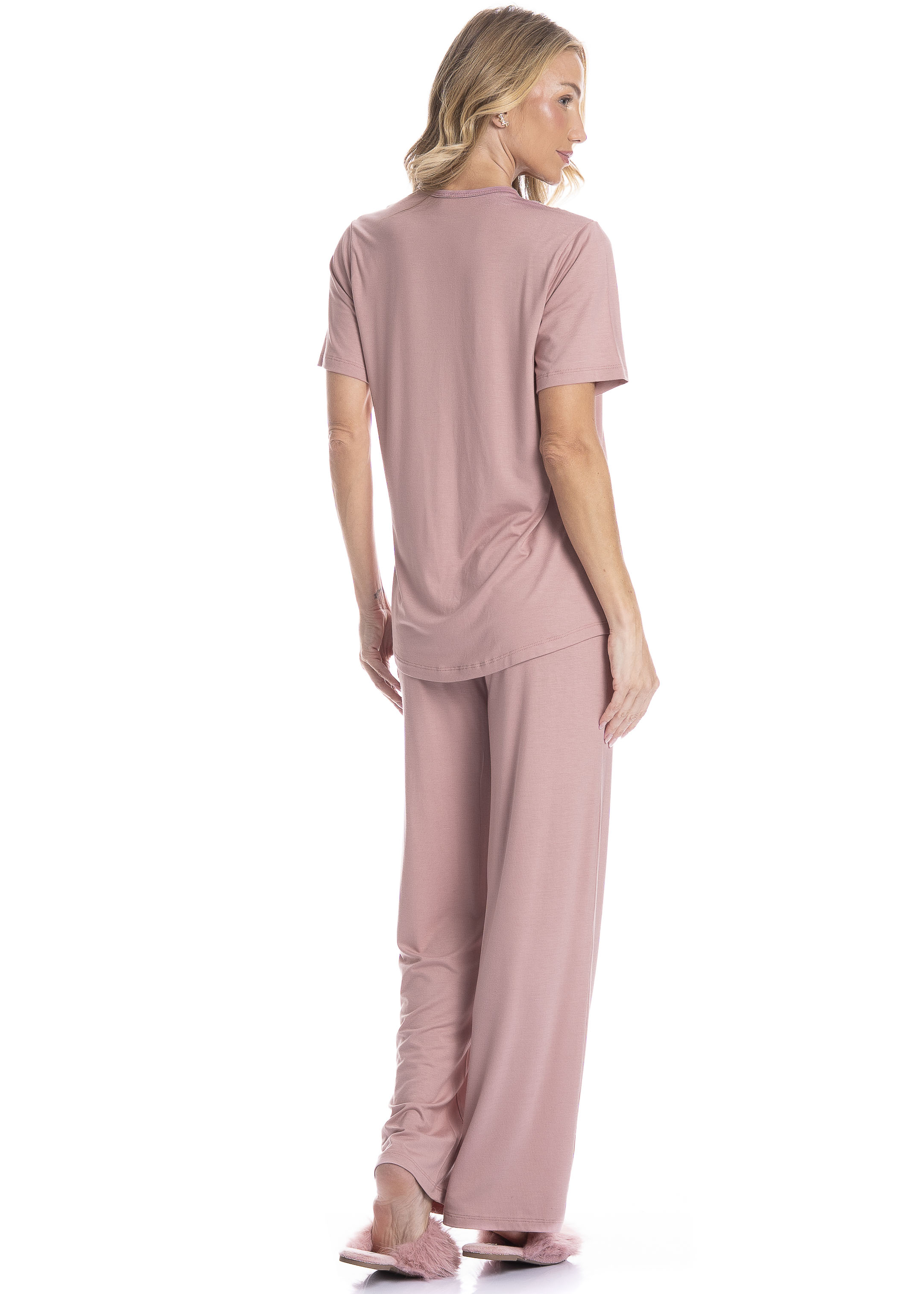 Pijama Americano Longo Feminino Laise Rosa-3 - Imagem 2