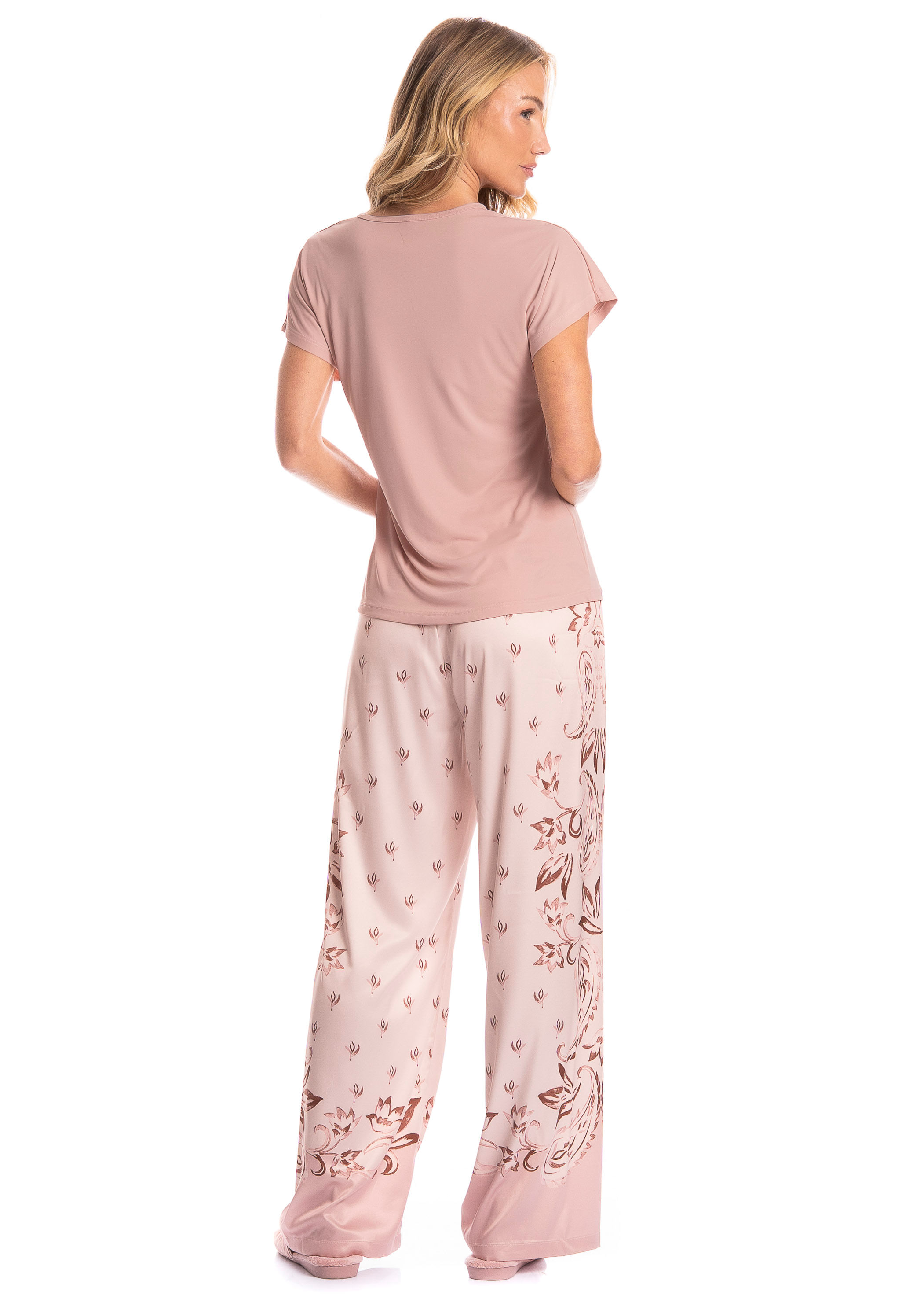 Pijama Feminino Longo Manga Curta Afrodite Rosa-3 - Imagem 2