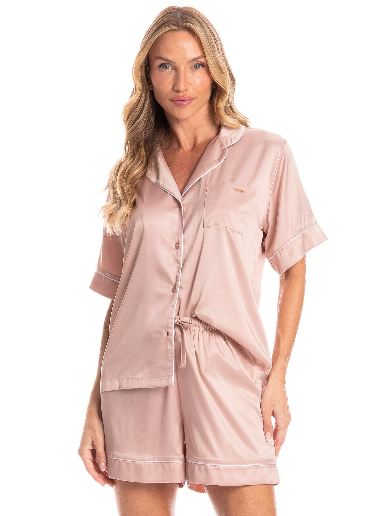 Pijama Americano Feminino Curto Lia Rosa-3 - Imagem 1