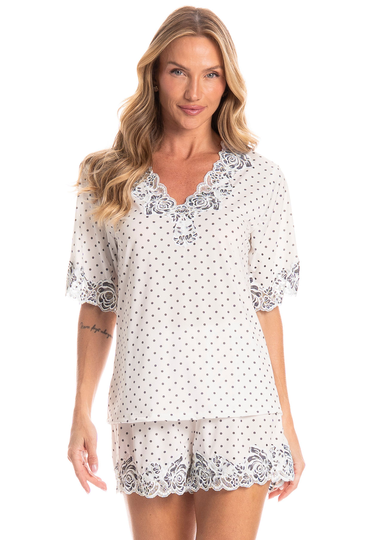 Pijama Feminino Curto Selene Branco - Imagem 1