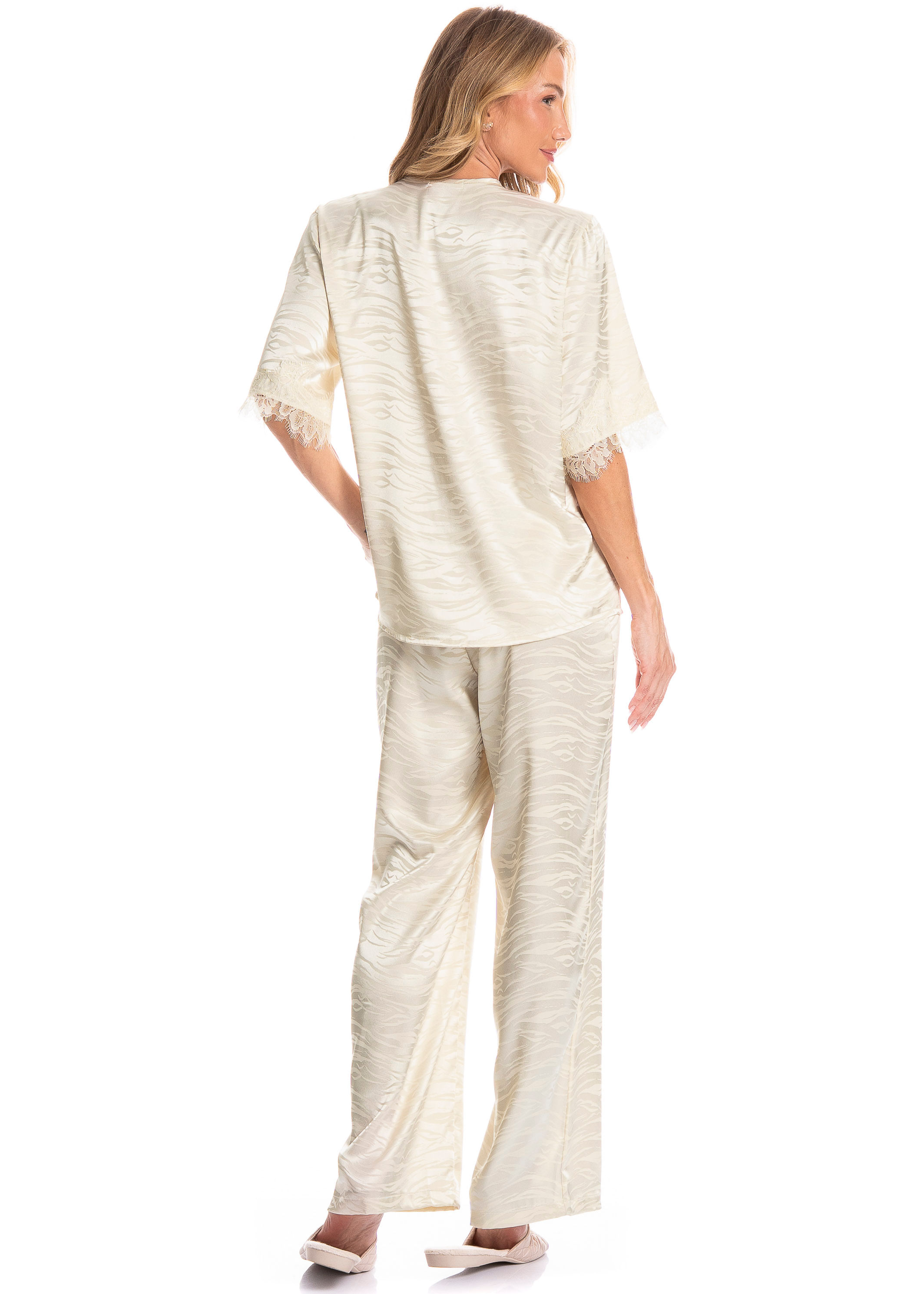 Pijama Americano Feminino Longo Isa Branco - Imagem 2